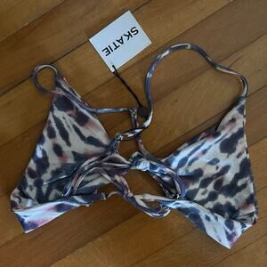 NEW Skatie Size M Bikini Top Strappy Knot Front Watercolor Print